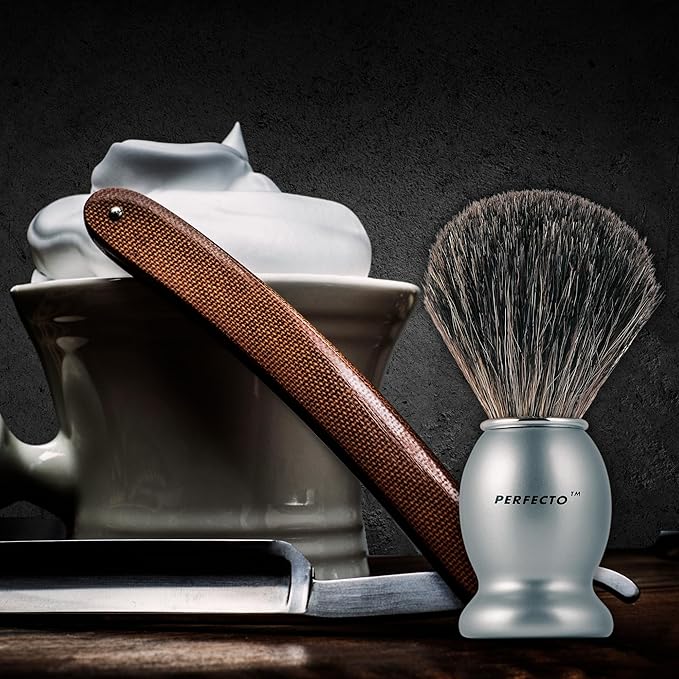 Perfecto 100% Original Pure Badger Shaving Brush, Engineered for The Best Gift For Him. All Methods, Safety Razor, Double Edge Razor, Straight Razor, Shaving Razor, Gift for Men