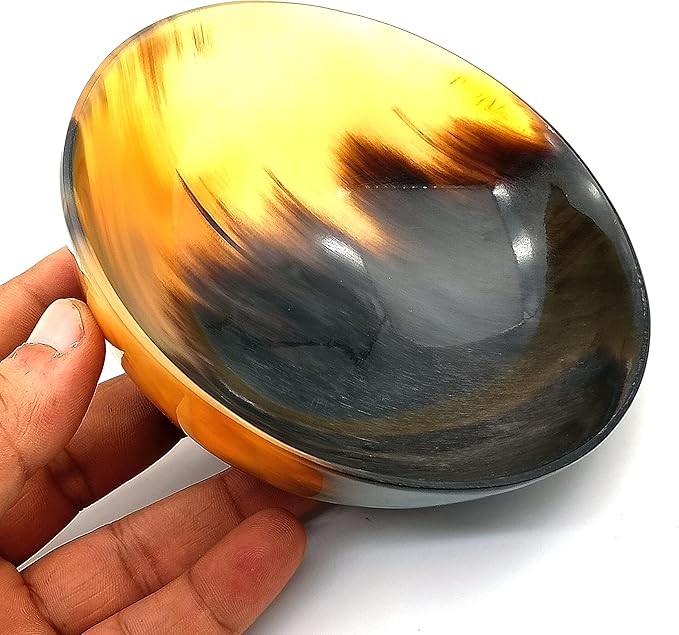 Shaving & Serving Bowl Natural Yak Horn Shaving Soap Bowl Shaving Cup for Men Real Horn Shave Bowl Lathering Up Shaving Soap Cup Bowls.Gift for Husband Boyfriend 5”RoundX2”deep