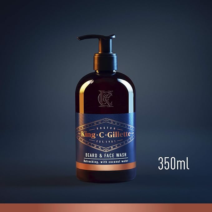 King C. Gillette Beard Wash,Mens Face Wash,11 oz,Infused with Argan Oil and Avocado Oil to Cleanse Hair and Skin,(Pack of 2)