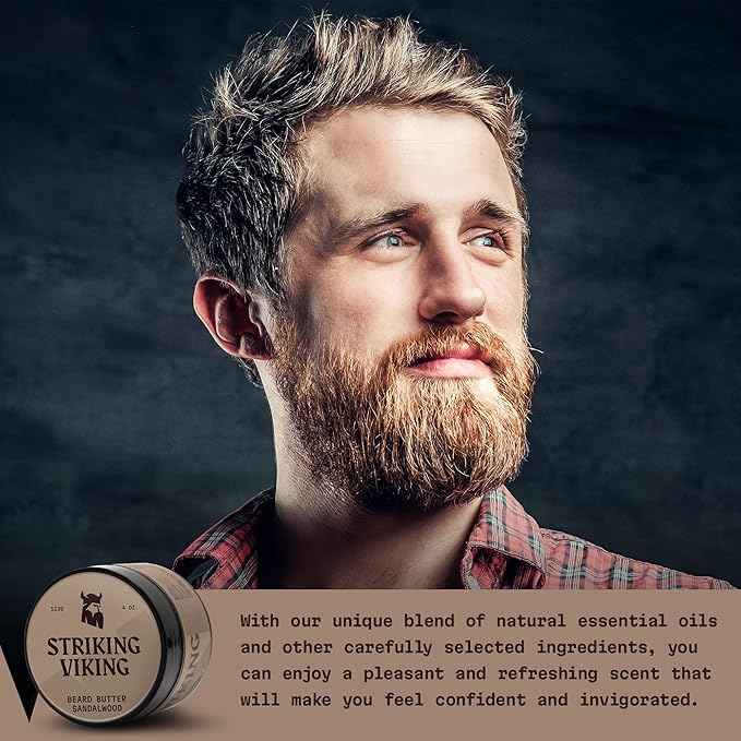 Striking Viking Sandalwood Beard Softener for Men - Non-Greasy Cream Formula With Natural Ingredients for Hydrated and Refreshing Beards (4oz)