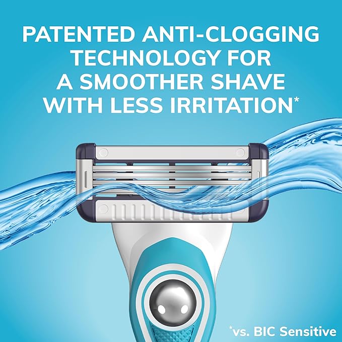 BIC EasyRinse Sensitive Anti-Clogging, Refillable Men's Razors With 4 Blades, 1 Handle and 9 Refill Razor Cartridges Razor Kit
