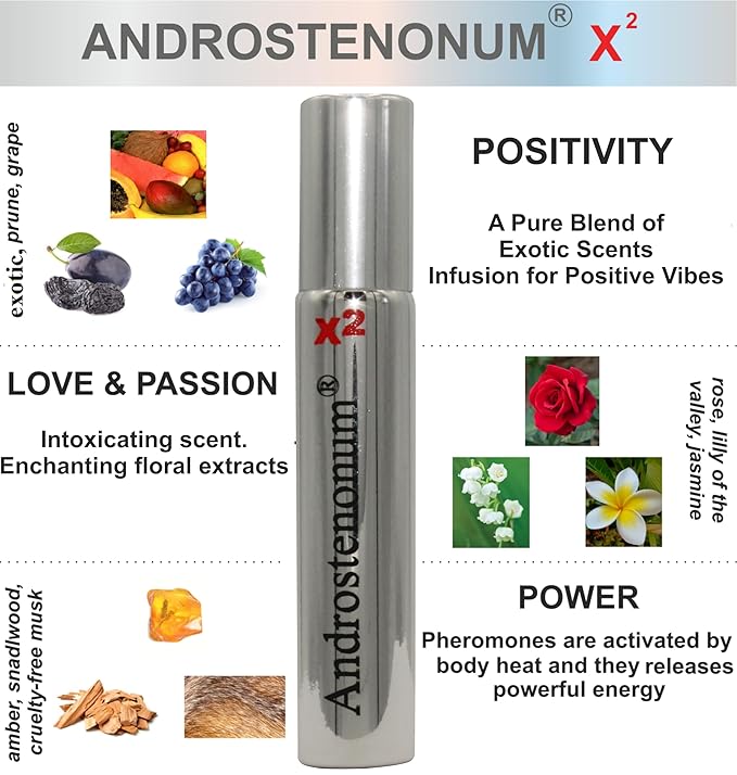 ANDROSTENONUM X2 Pheromone for Men - Male Pheromones Cologne - Extra Strong Pheromone Gift for Him – Musk, Exotic Fruits and Amber Scent - Roll-On 0.27 Fl. Oz