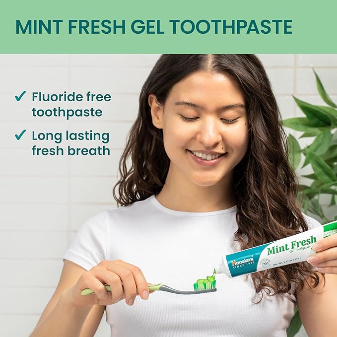 Himalaya Mint Fresh Gel Toothpaste, Fluoride Free to Reduce Plaque & Brighten Teeth, 6.17 oz, 3 Pack