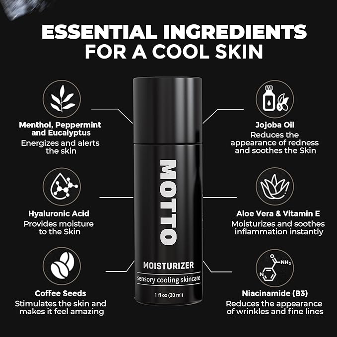 MOTTO Men's Face Moisturizer: "A Cold Plunge For Your Face". ICE COLD Hydrating Cream, Lightweight & Non-Greasy for Daily Use. Soothes & Cools Instantly.