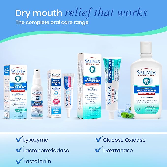 SALIVEA Dry Mouth Mouthwash - Soothing Mint Mouthwash with Natural Salivary Enzymes - Breath Freshener & Dry Mouth Care - Mint Flavor (2 Pack)