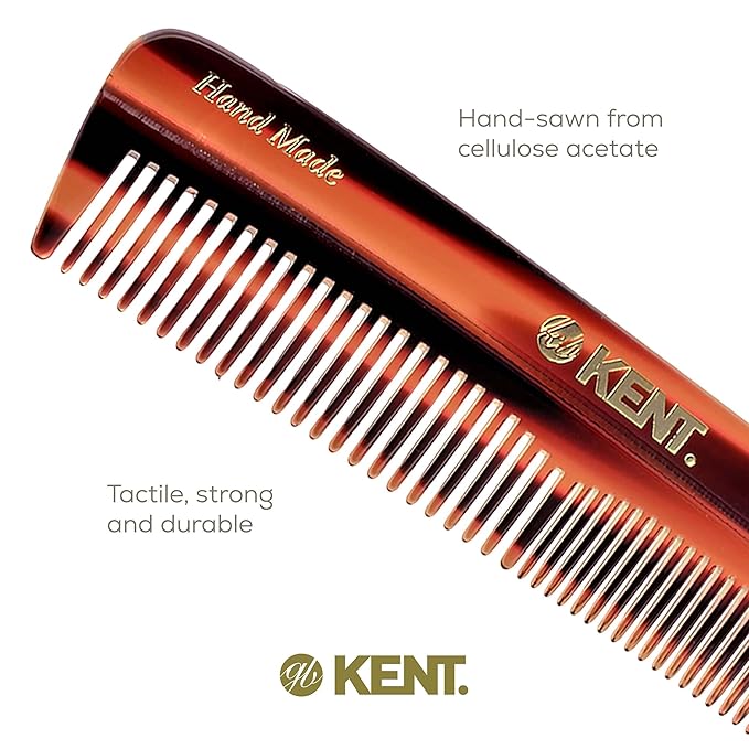 Kent R7T Double Tooth Hair Pocket Comb, Small Coarse/Wide Comb for Hair, Beard, and Mustache Grooming for Men, Women, and Kids - Saw Cut, Hand Polished, Handmade in England