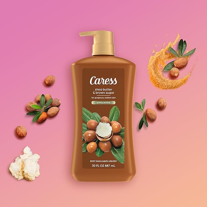 Caress Body Wash, Shea Butter & Brown Sugar 2-Pack, Moisturizing Body Wash for Gorgeous, Radiant Skin, Exfoliating Body Soap Liquid, 30 Fl Oz