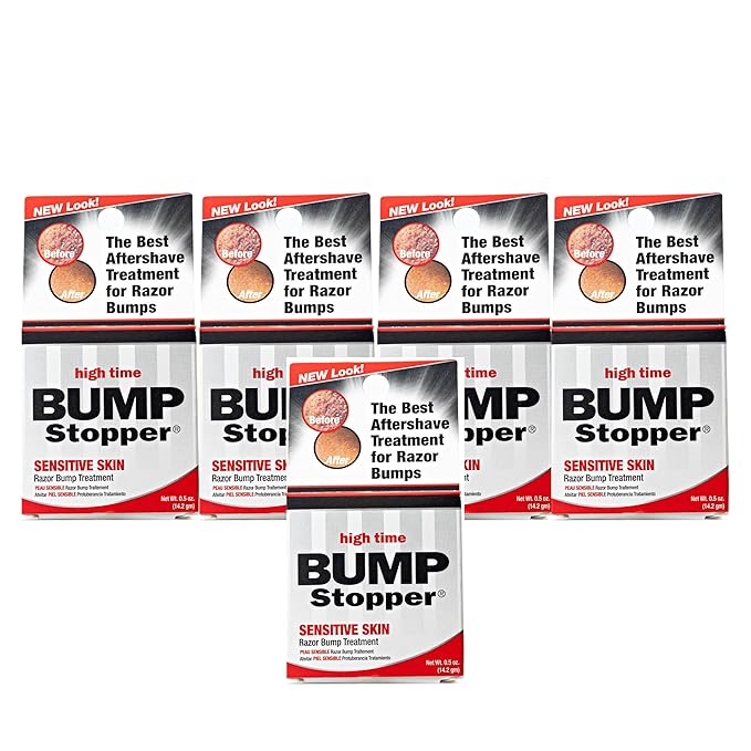 High Time Bump Stopper Sensitive Ingrown Hair Cream | Aftershave Lotion for Men and Women | Razor Bump Balm | 0.5 OZ (5 Pack)