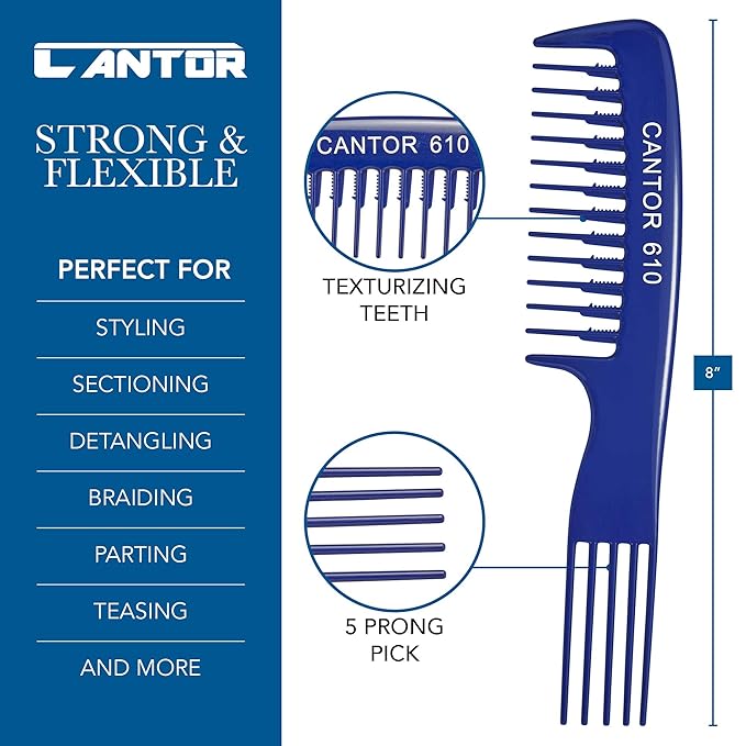 Cantor Lift Teasing Wide Tooth Comb - Chemical and Heat Resistant Detangler - Anti Static for All Hair Types - Durable and Lightweight - 1 Pack