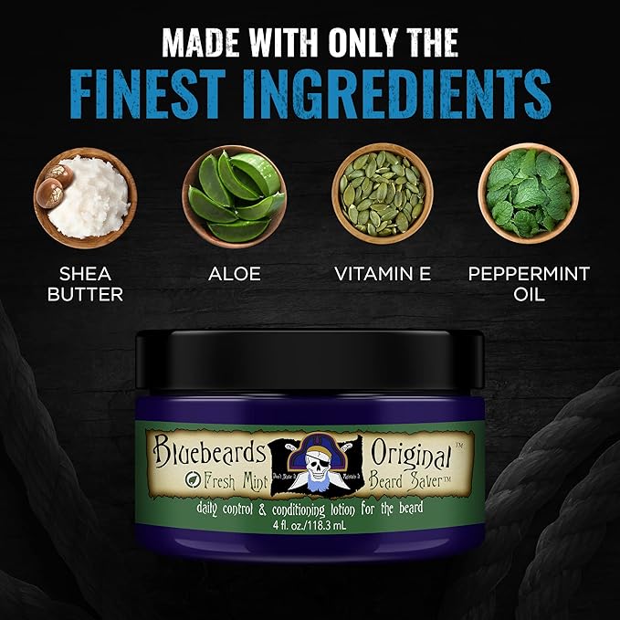 Bluebeards Original Beard Balm Leave-in Conditioner - 4 oz Fresh Mint Beard Saver Softener for Men with Aloe & Peppermint Oil Deeply Conditions & Moisturizes Mustache & Skin - Made in USA