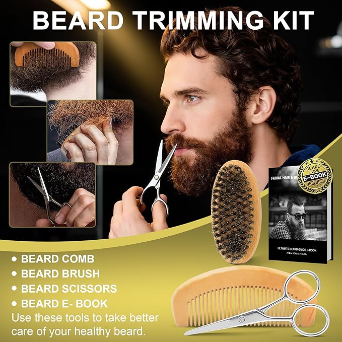 XIKEZAN Gifts for Men, Beard Kit for Mens Care & Grooming with Sweet Tobacco Beard Oils,Wash,Conditioner,Balm,Brush,Comb,Scissors,Cool Birthday Valentines Fathers Christmas Gifts for Men Him Husband