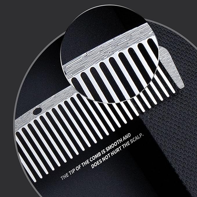 2 Pcs Metal Pocket Combs, Small Comb for Men Women, Mustache Comb Steel Beard Comb, Travel Comb, Easy Take, Wood Grain Design