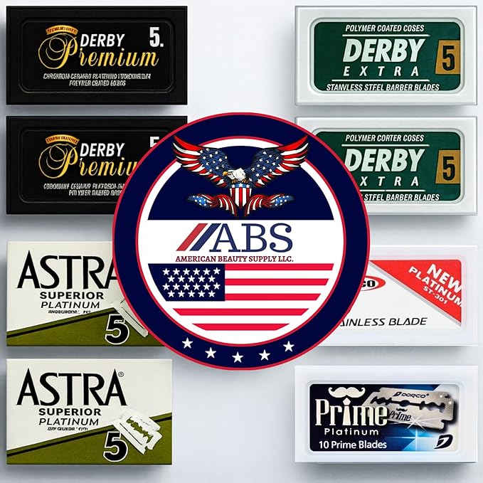 Double Edge Safety Razor Blades Sampler Pack for Men-Includes 3 Top Global Brands: Dorco Astra Derby-Comfortable Shaving –Fits All Double Edge Safety Razors (50)