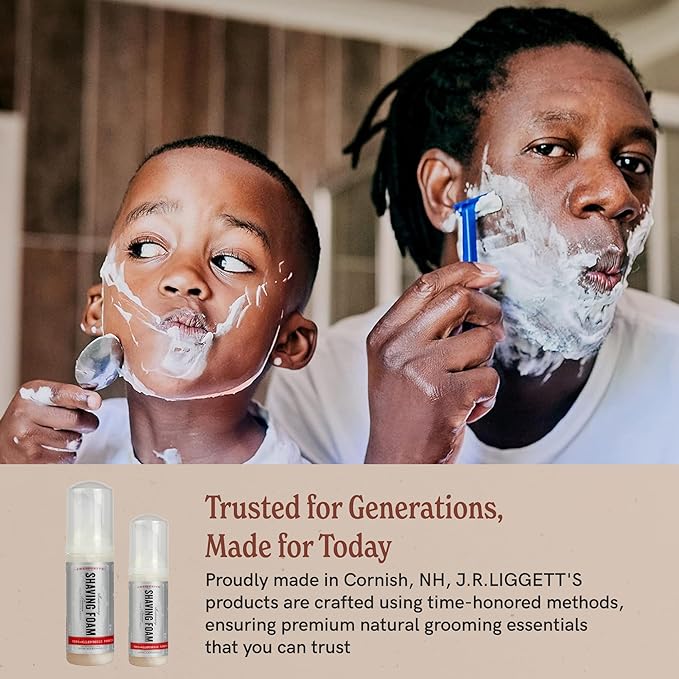 J.R.LIGGETT'S Mini Shaving Foam - Shaving Cream for Men & Women, Gentle Formula with Olive & Coconut Oil, Detergent, Aerosol, & Sulfate-Free, Smooth Hydration for Daily Grooming & Travel, 1.5 oz