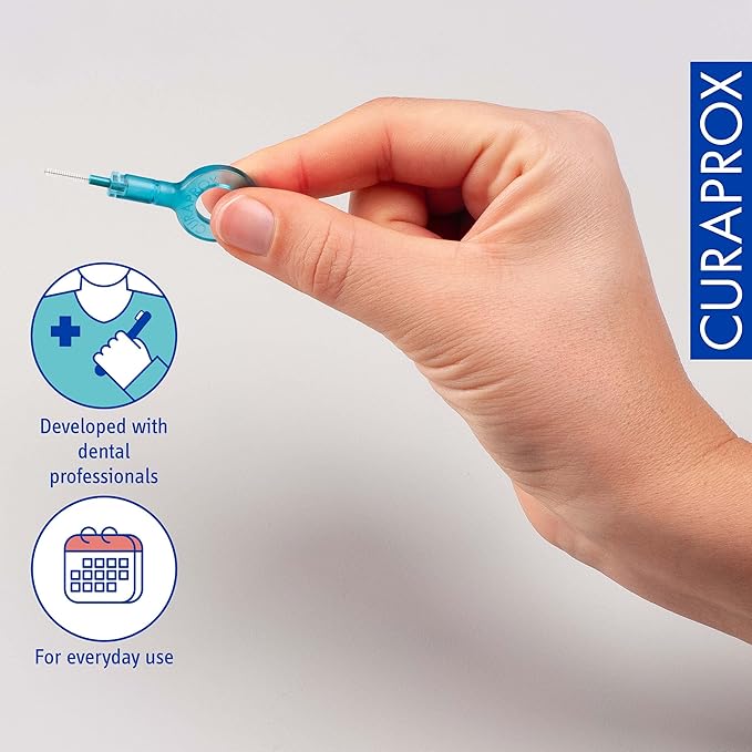 Curaprox CPS 06 Prime Start Interdental Brushes Set, 5 interdental Brushes CPS 06 Prime + 1 Holder UHS 409 + 1 Holder UHS 470, 0.6 mm to 2.2 mm, Turquoise