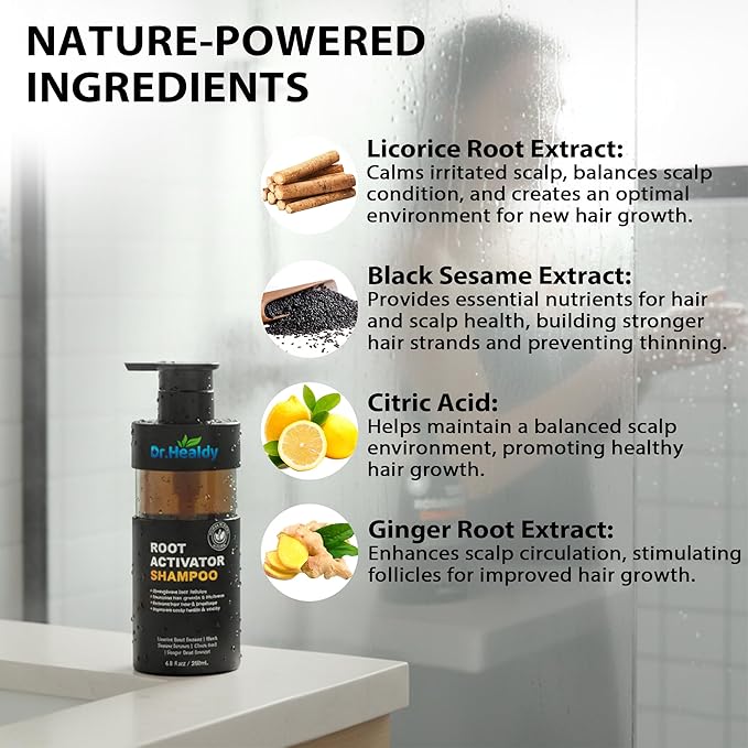 Root Activator Shampoo for Hair Growth,Anti-Hair Loss, Natural Formula for Men and Women,Sulfate Free-6.8 fl oz / 200 mL