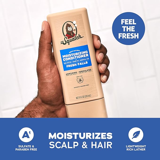 Dr. Squatch Natural Hair Bundle for Men - Healthy, Full Looking Hair - Fresh Falls Shampoo (11 fl oz), Fresh Falls Conditioner (11 fl oz)