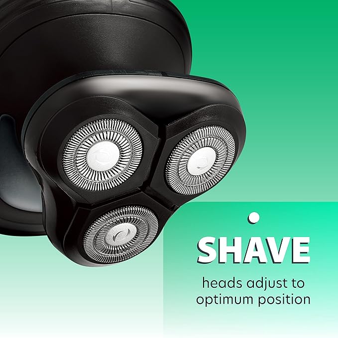ChargeWorx Groom Essentials 3D Rotary Shaver, Portable Cordless Face-and-Head Shaver with 3 Rotating Blade Heads, LED Guide Light, and Ergonomic Handle