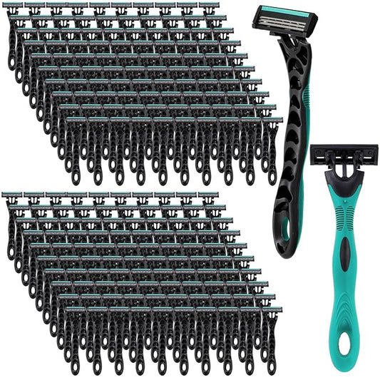 200 Pcs Men's Disposable Razors Bulk 3 Blade Men Razors for Head Sensitive Skin Comfortable Shave