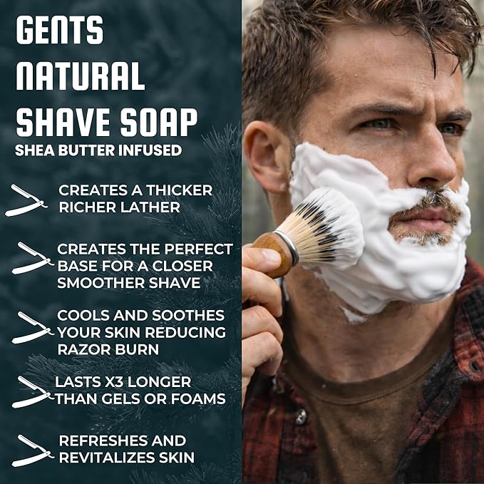 GENTS 97% All Natural Men's Cedar and Pine Shave Soap Creates a Rich Lather
