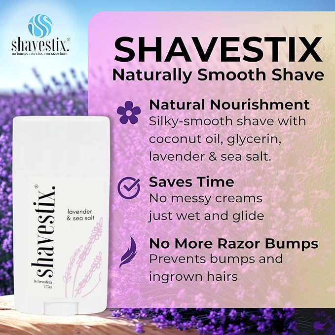 Shavestix Travel Size Shaving Cream Stick 2.75 oz | Christmas Stocking Stuffers Lavender & Sea Salt Roll on | Ultra Moisturizing Shave Bar for Women, Men Lasts 5x | Easy to Use Sub to Shave Gel, Soap