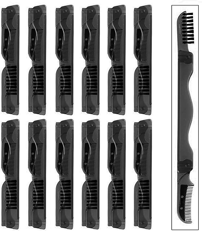 12 Bulk Eyebrow Razors Pocket Folding Facial Hair Trim Shaper Shaver Brush Comb