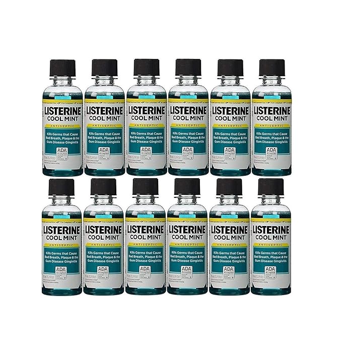 Listerine Cool Mint Antiseptic Mouthwash for Bad Breath, Travel Size 3.2 oz - Pack of 12