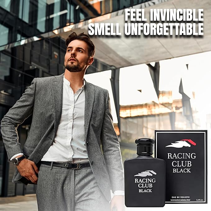 Racing Club Black Men Cologne Fresh Scent Eau De Toilette Spray, Fragrance For Men Long-Lasting Cologne Choice For Daily Wear Elegant 100ml Bottle