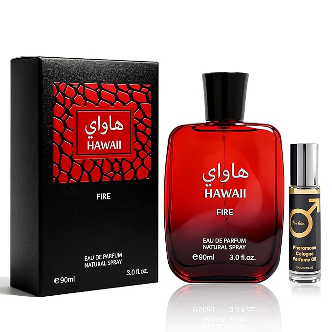 Hawaii Fire Eau de Parfum for Men, Marine & Amber Fragrance with Sage, Cherry and Ambergris, 3.4 Fl Oz&Pheromone Parfum