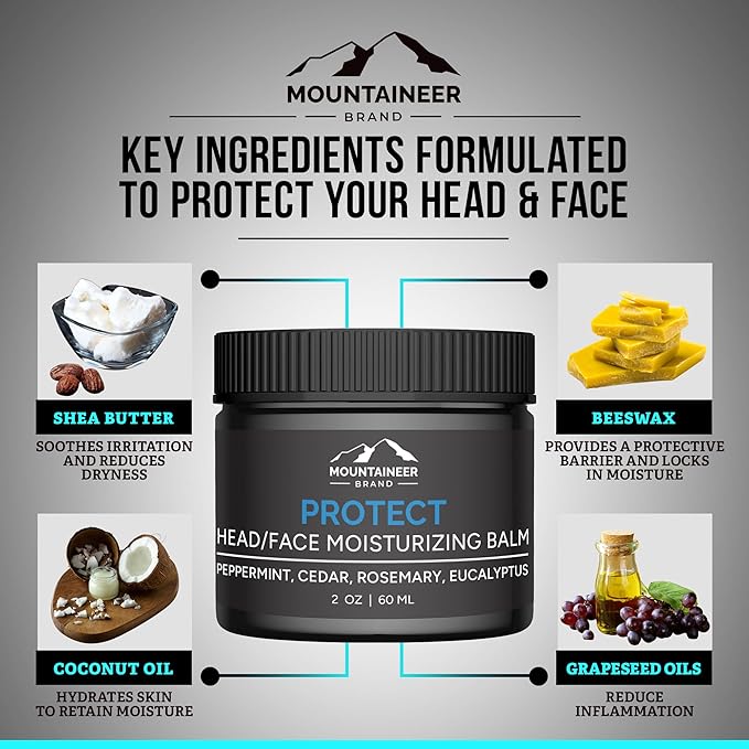 Mountaineer Brand Natural Moisturiser with Fresh & Natural Scent | Bald Head Care for Men | Non-Greasy Scalp and Face Balm | Made in West Virginia | Protect | 2oz
