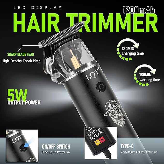 Rechargeable Beard Trimmer kit for Mustaches, Nose Hair, and Light Detailing and Grooming with Bonus Wet/Dry Battery Nose Trimmer