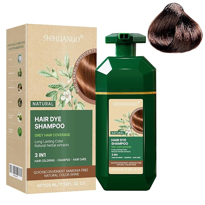Hair Dye Shampoo 3 in 1 for Gray Hair Coverage, Herbal Ingredients Natural Shampoo Hair Dye for Women & Men/PDD-Free 520m（Brown）