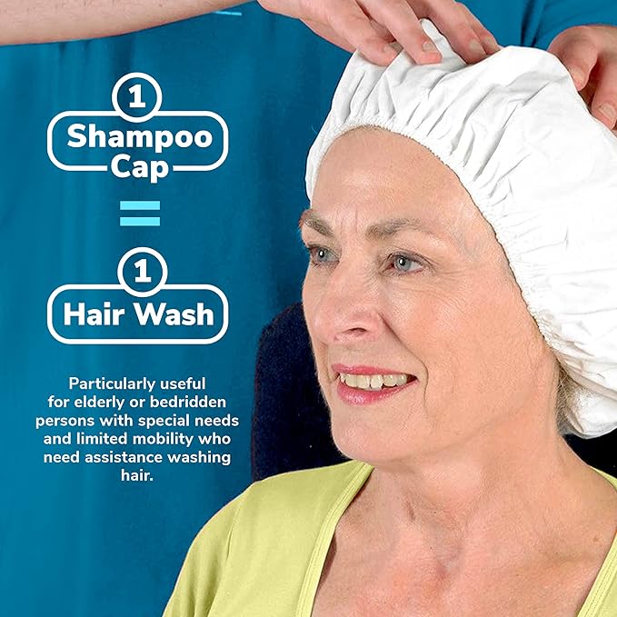 New Road Health Supply - Rinse Free Shampoo Cap, Cleans and Conditions Without Water, PH Balanced and Hypoallergenic, No Rinse Shower Cap for Adults and Elderly, 12-Pack