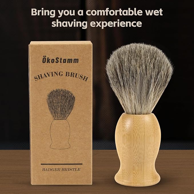 Pure Badger Shaving Brush - Bamboo Shave Brush for Man, Dense Bristle Shaving Brush with Water Absorption for Wet Shaving
