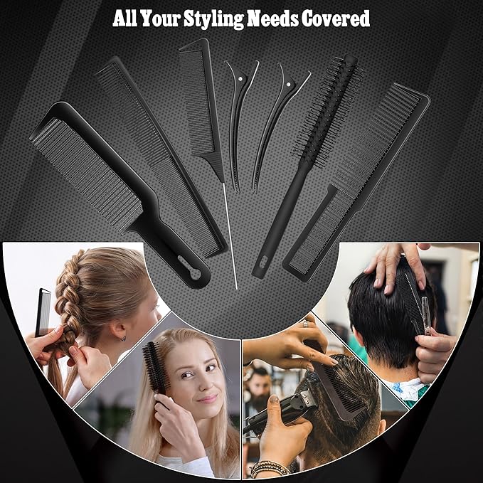 SALONSILK 9PCS Hair Brush & Styling Comb Set for Men, Professional Barber Tools for All Hair Types, Perfect for Styling, Grooming and Detangling