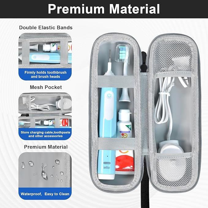 Toothbrush Travel Case for Oral-B/Oral-B Pro 1000 1500 5000 7000 7500 6000 9600/ Phlips Sonicare 4100 5100 1100 6100 5300 Electric Toothbrush, Portable Hard Protective Storage Bag (Black)