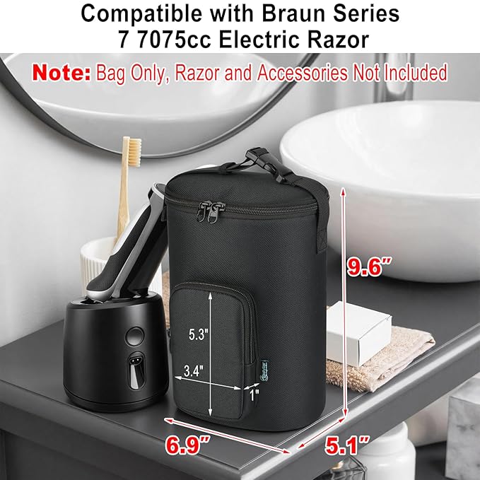 Beautyflier Carrying Bag for Braun Series 7 7075cc Electric Razor, Portable Travel Case for Electric Razor, Charger, and Other Accessories, Durable Storage Bag with Hand Strap (Bag Only)