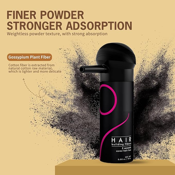 Gowwim Hair Fibers for Thinning Loss Hair, Instant Thickness for Bald Spot & Gray Coverage Natural Plant-Based Thickening Building Fibers Waterproof & Sweatproof Powder (Medium Blonde 25g)