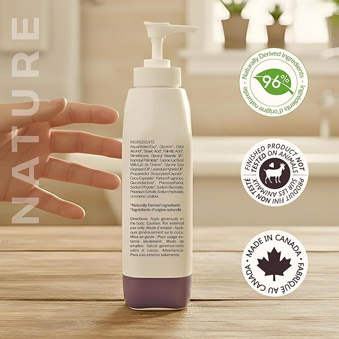 Nature by Canus Lavender Goat Milk Body Lotion, 11.8 oz - Creamy Moisturizer for Sensitive, Dry Skin, Rich in Vitamins A, B3, Zinc & Selenium