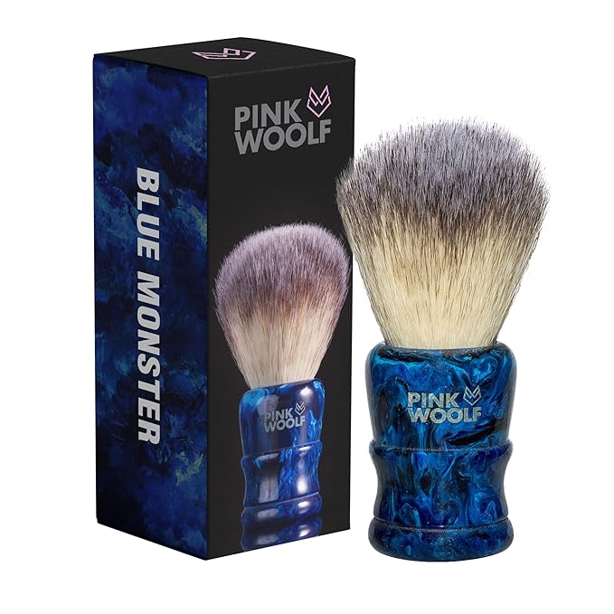 Synthetic Shaving Brush for Men | 28mm Knot | Handcrafted Gloss Resin Handle | Create Monster Lather for Daily Wet Shave with Razor and Cream | Blue Monster Shaving Brush