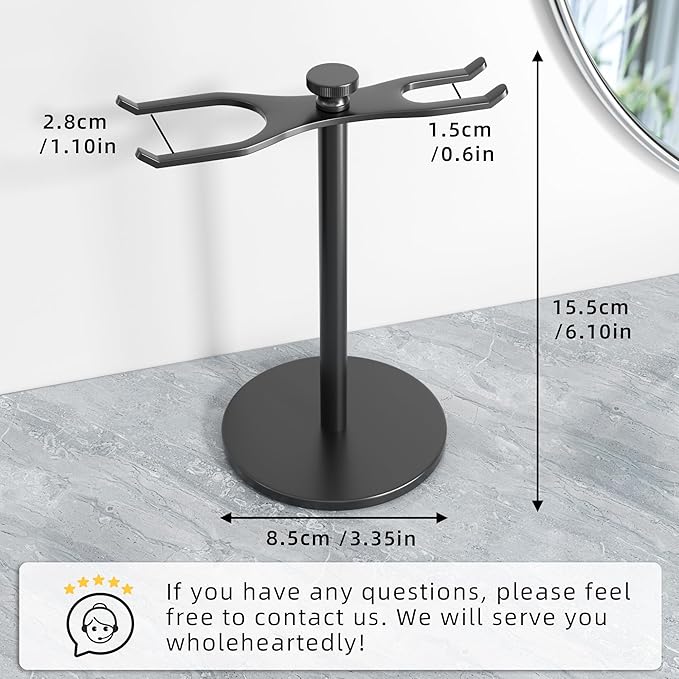 pickpiff Safety Razor Stand With Brush Holder, Black Heavy Duty Metal Shaving Holder for Men, Extra Wide Openings, Fits Most Brushes and All Kinds Of Razors