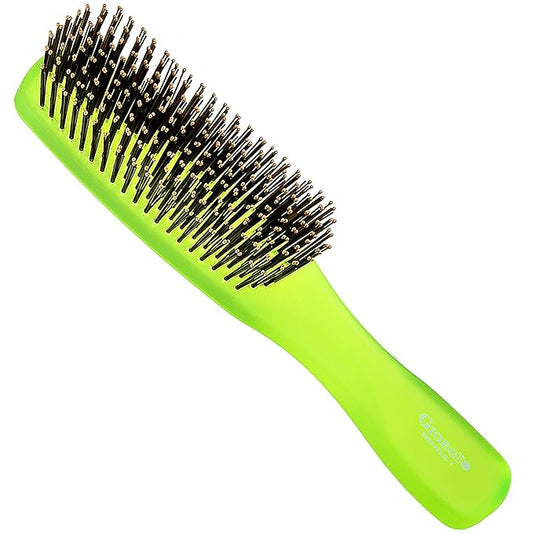 Giorgio GION1G Neon Green 7.75 inch Gentle Touch Detangler Hair Brush for Men Women. Soft Bristles for Sensitive Scalp. Wet and Dry for all Hair Types. Scalp Massager Brush Stimulate Hair Growth
