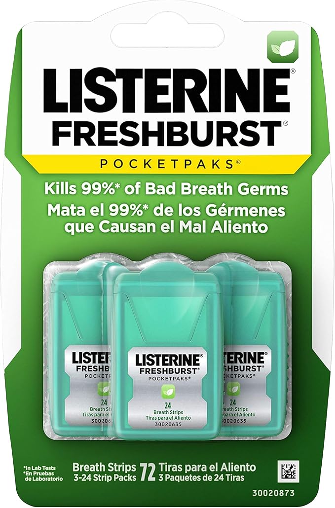 Listerine Pocketpaks Cool Mint Breath Strips 72 Count + 3 Packs Listerine Freshburst Breath Strips 24 Count Each