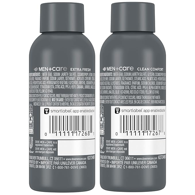 Dove Men+Care Body & Face Wash Variety 2-Pack – Extra Fresh + Clean Comfort, Travel Essentials, 3 Oz Ea