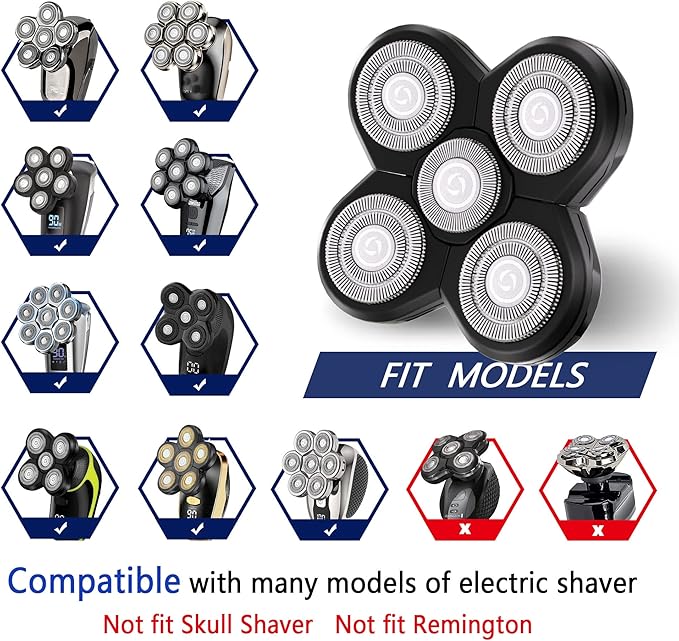 Universal Replacement Heads for Blade,Replacement Blades Compatible with Most Major Head Shaver Brands, Easy-to-Install Electric Razor Shaver Heads for Bald Men. (5 Black)