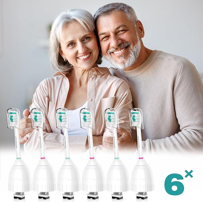 Aoremon Replacement Toothbrush Heads Compatible with Philips sonicare E-Series, 6 Pack Replacement Brush Heads Come with Caps
