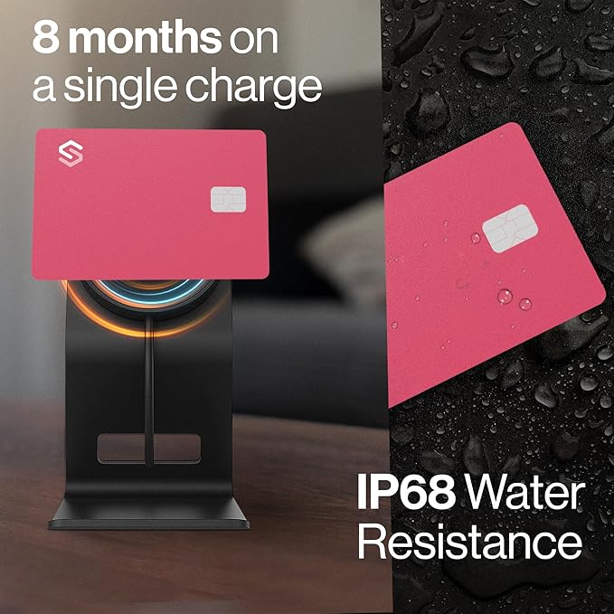 SPOTMINDERS Valentines Day Gifts for Her Apple MFi Certified Credit Card Wallet Tracker PRO Pink (iOS Only) 0.07in Works with Apple Find My Rechargeable Tracking Card for Women IP68 Slim Item Finder