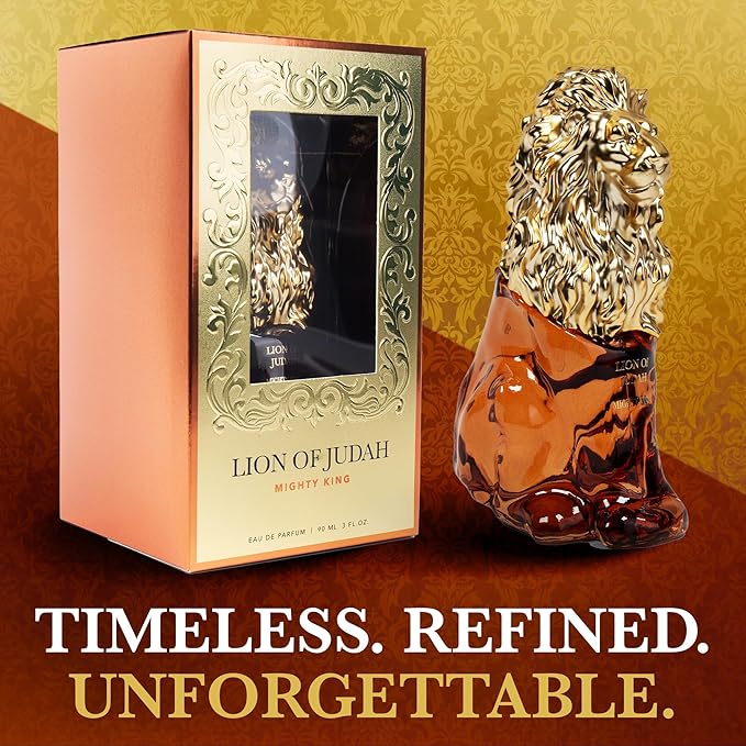 LION OF JUDAH Mighty King - Long-Lasting EDP Fragrance Comes in Elegant Lion-Shaped Glass Bottle - Men's Cologne with Cinnamon, Dry Wood & Vanilla Notes (90ml)