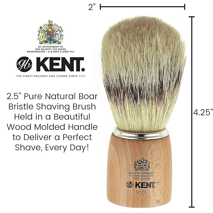 Kent VS70 Natural Badger Bristle Beechwood Shaving Brush for Men for Safety Razor, Shaving Razors for Men. Perfect Lather Shaving Brush for Shave Cream, Shaving Soap. Kent Luxury Shaving Since 1777