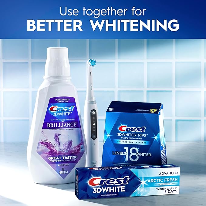 Crest 3D White Advanced Teeth Whitening Toothpaste, Arctic Fresh, 3.3 oz, Pack of 3